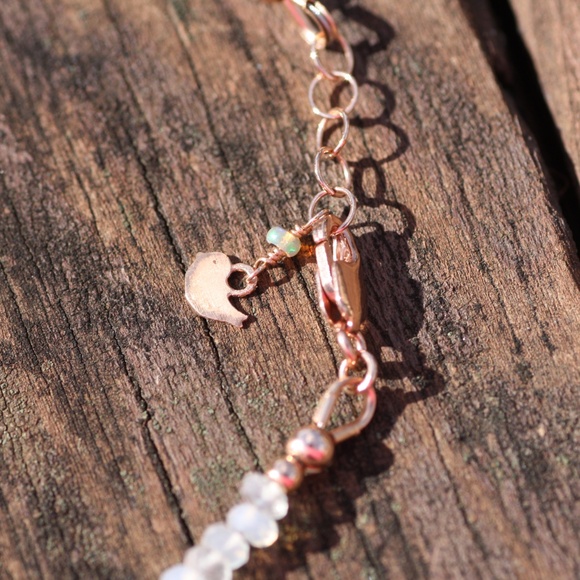 Handmade Natural Fire Opal Bracelet 14k Rose Gold Filled , 7.2" - 7.9" - Picture 6 of 12